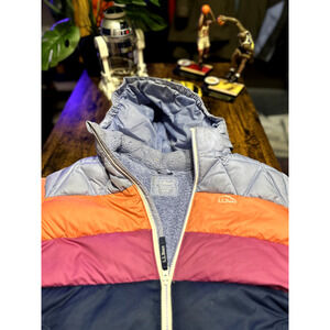 LL Bean Boys Hooded Down Jacket Puffer Downtek Lined Blue S4